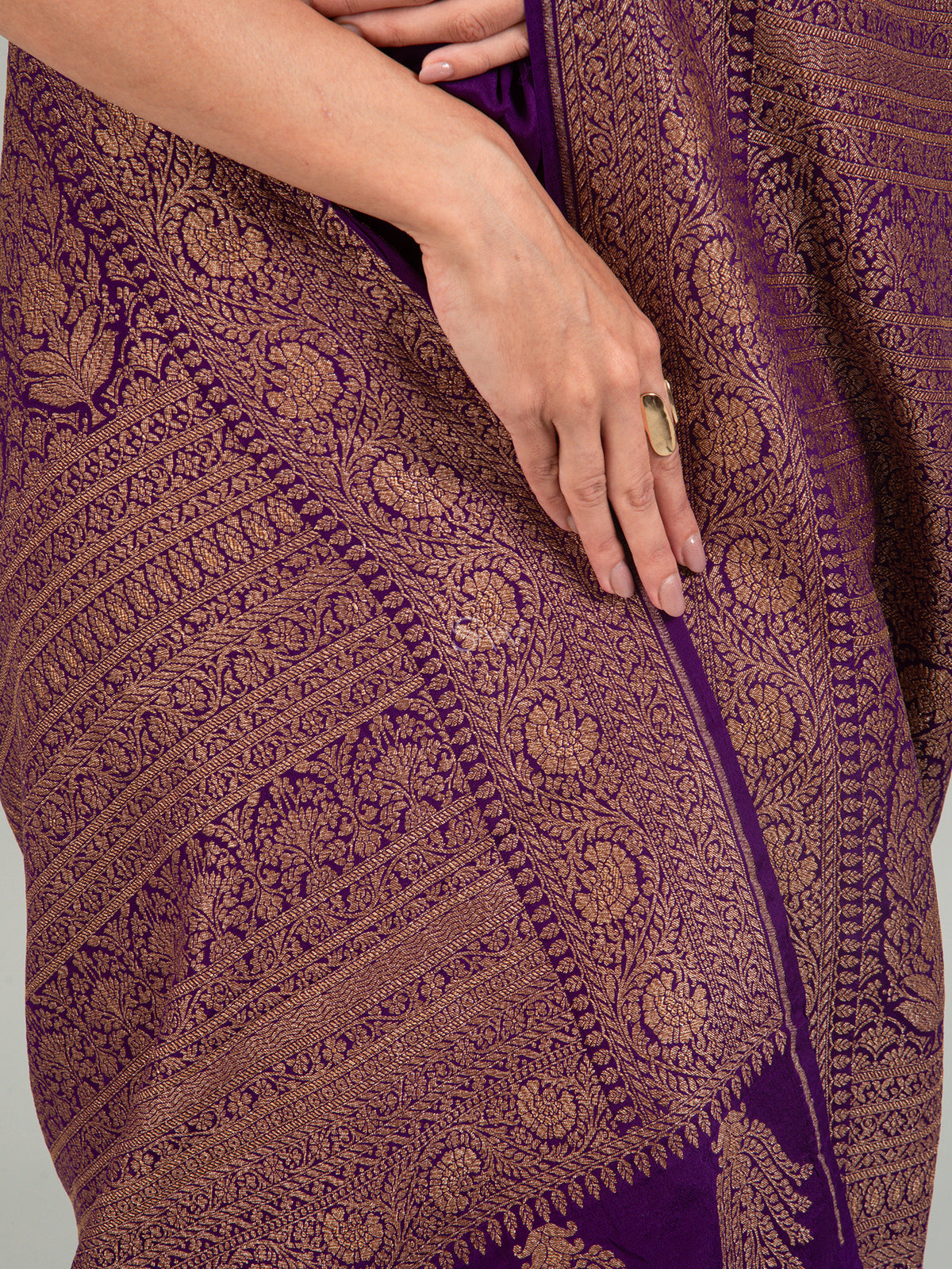 Purple Plain Crepe Silk Handloom Banarasi Saree - Sacred Weaves