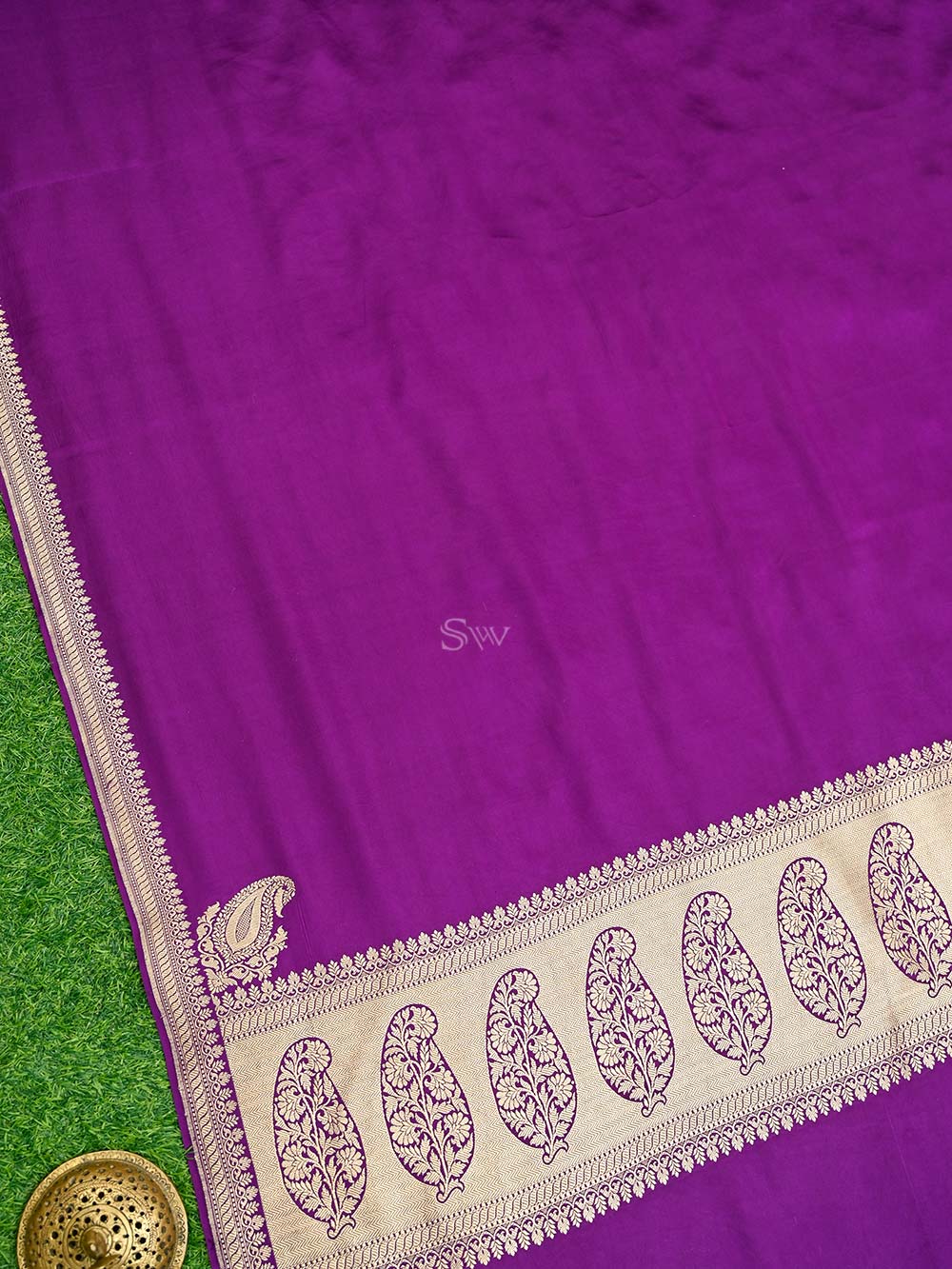 Purple Konia Satin Silk Handloom Banarasi Saree