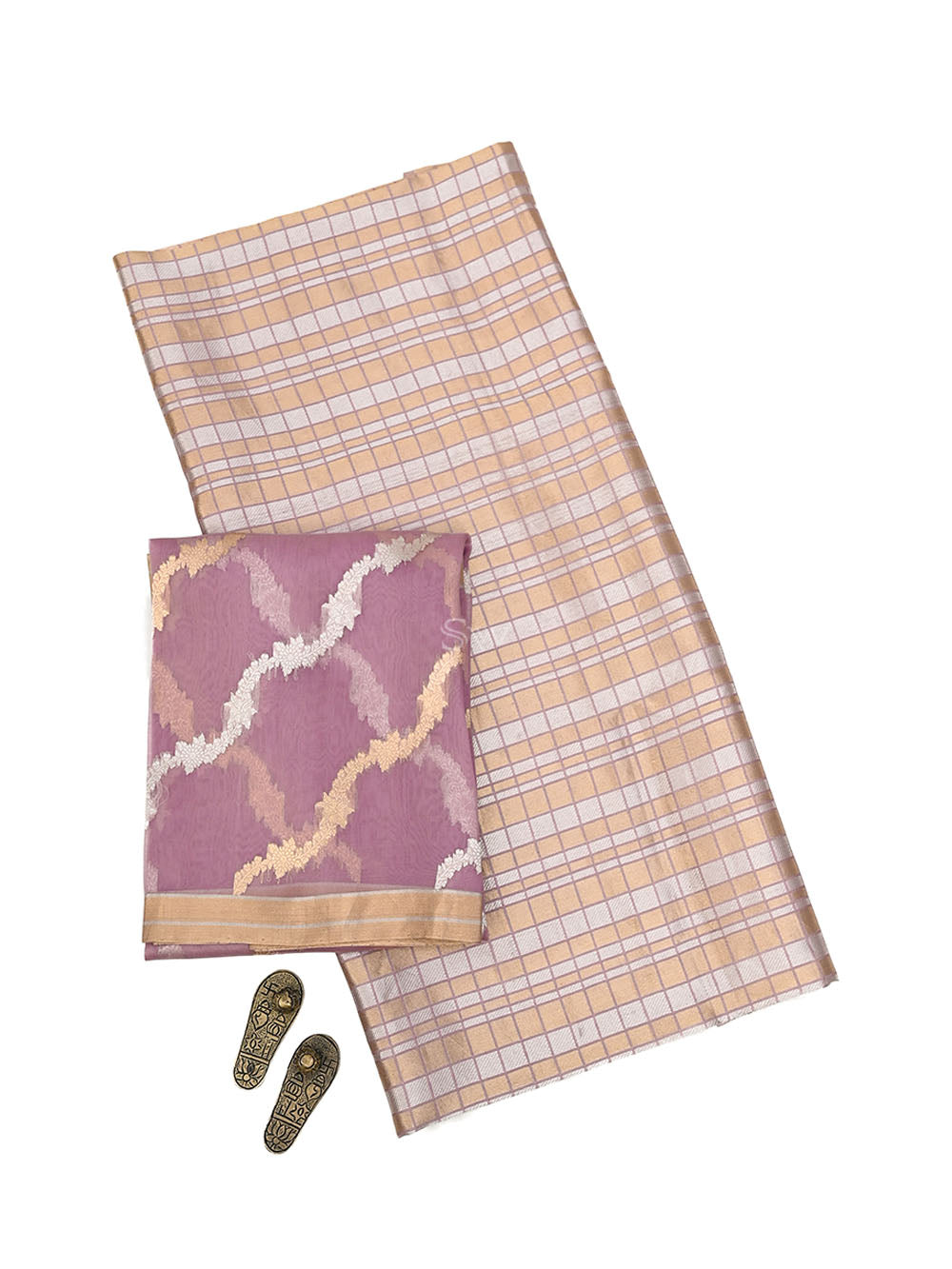 Mauve Katan Silk Handloom Banarasi Suit - Sacred Weaves