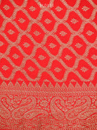 Red Plain Crepe Silk Handloom Banarasi Saree - Sacred Weaves