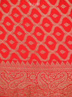 Red Plain Crepe Silk Handloom Banarasi Saree - Sacred Weaves
