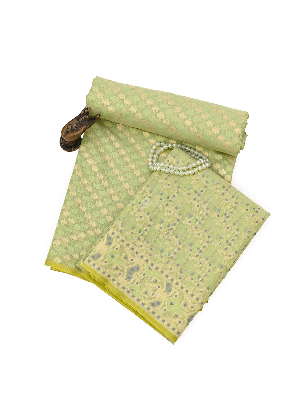 Sea Green Cotton Silk Handloom Banarasi Suit - Sacred Weaves