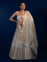 White Meenakari Silk Handloom Banarasi Lehenga - Sacred Weaves