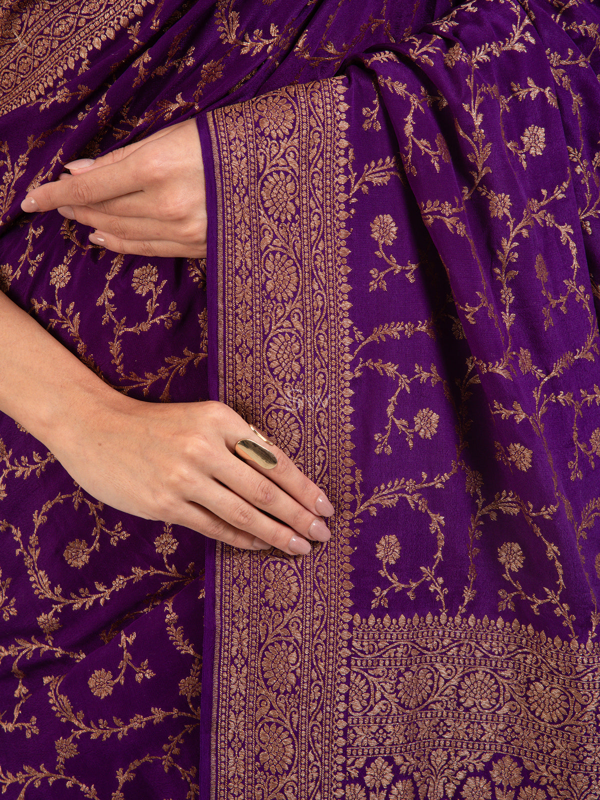 Purple Jaal Crepe Silk Handloom Banarasi Saree -Sacred Weaves