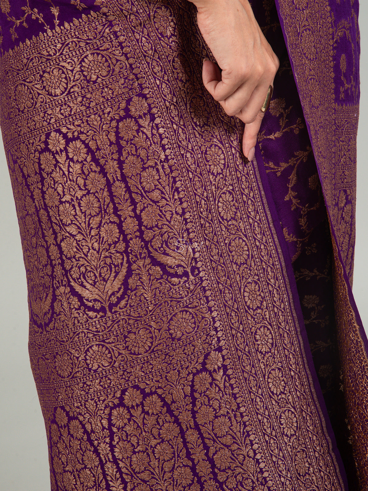 Purple Jaal Crepe Silk Handloom Banarasi Saree -Sacred Weaves