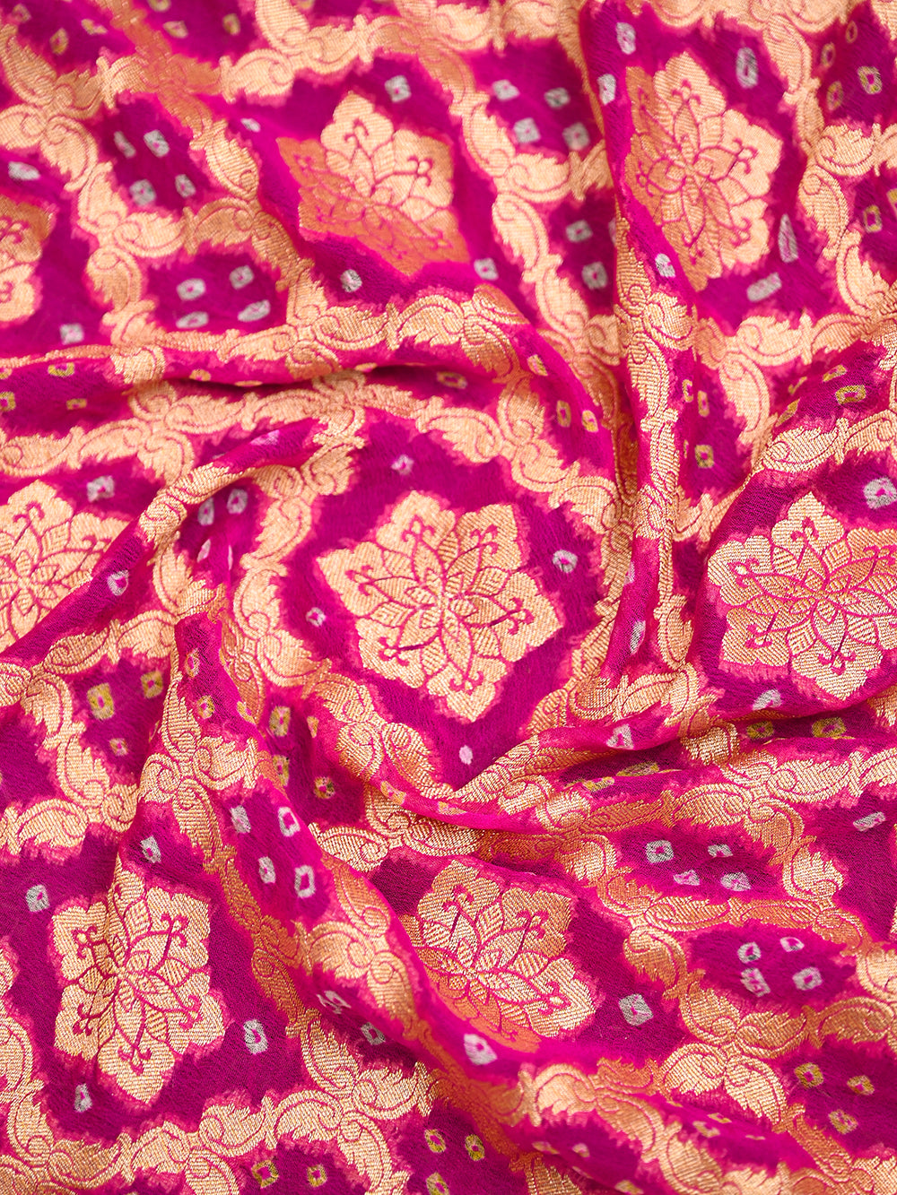 Magenta Bandhani Khaddi Georgette Handloom Banarasi Saree - Sacred Weaves
