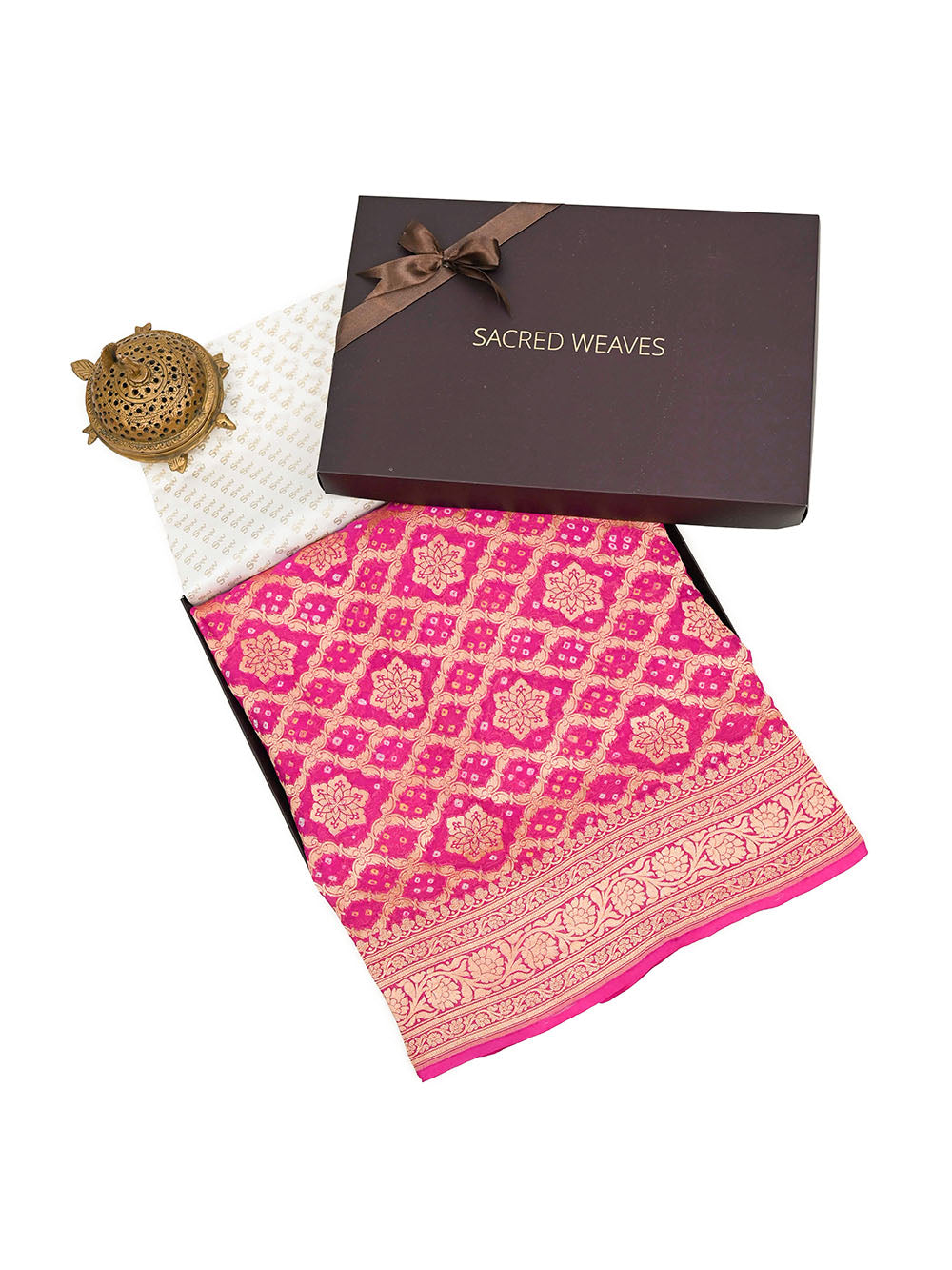 Magenta Bandhani Khaddi Georgette Handloom Banarasi Saree - Sacred Weaves