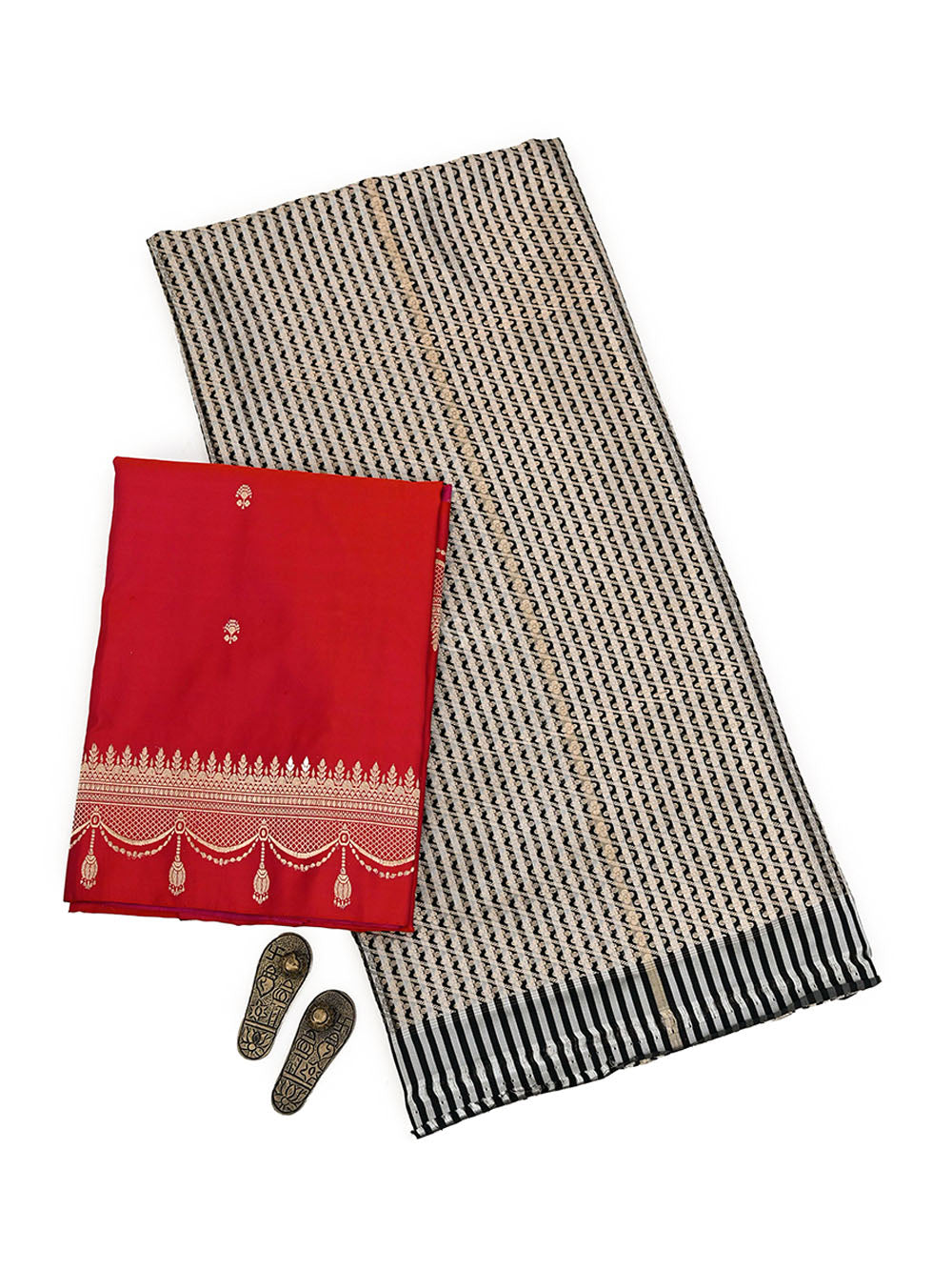 Black Grey Satin Brocade Handloom Banarasi Suit