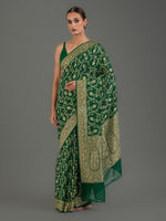 Bottle Green Jaal Khaddi Georgette Handloom Banarasi Saree - Sacred Weaves
