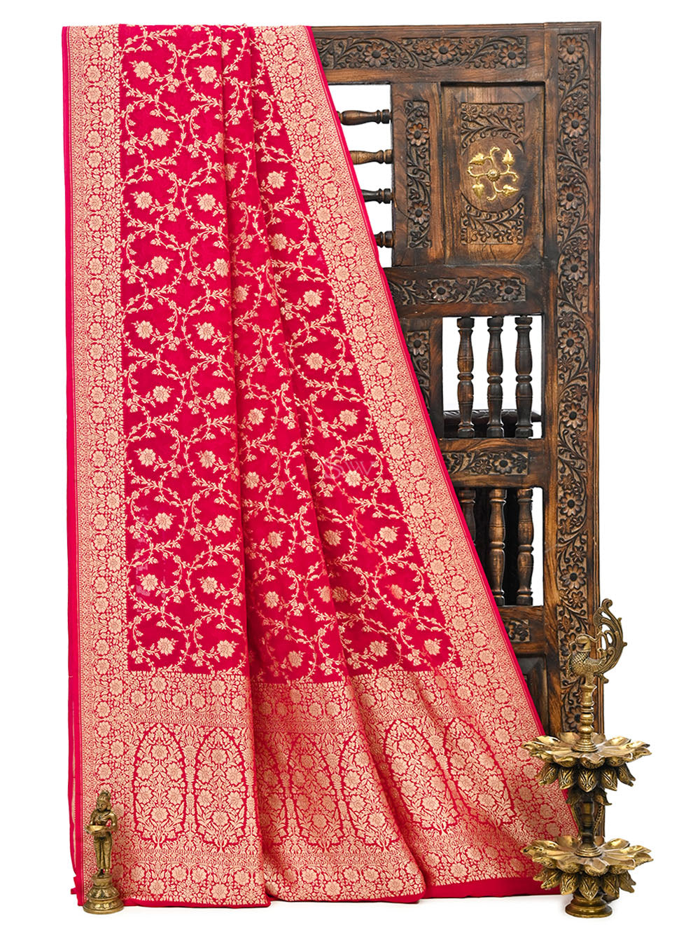 Pink Jaal Khaddi Georgette Handloom Banarasi Saree - Sacred Weaves