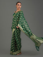 Bottle Green Jaal Khaddi Georgette Handloom Banarasi Saree - Sacred Weaves