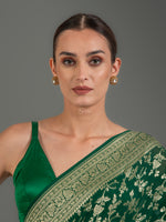 Bottle Green Jaal Khaddi Georgette Handloom Banarasi Saree - Sacred Weaves