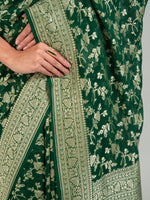 Bottle Green Jaal Khaddi Georgette Handloom Banarasi Saree - Sacred Weaves