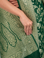 Bottle Green Jaal Khaddi Georgette Handloom Banarasi Saree - Sacred Weaves