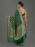 Bottle Green Jaal Khaddi Georgette Handloom Banarasi Saree - Sacred Weaves