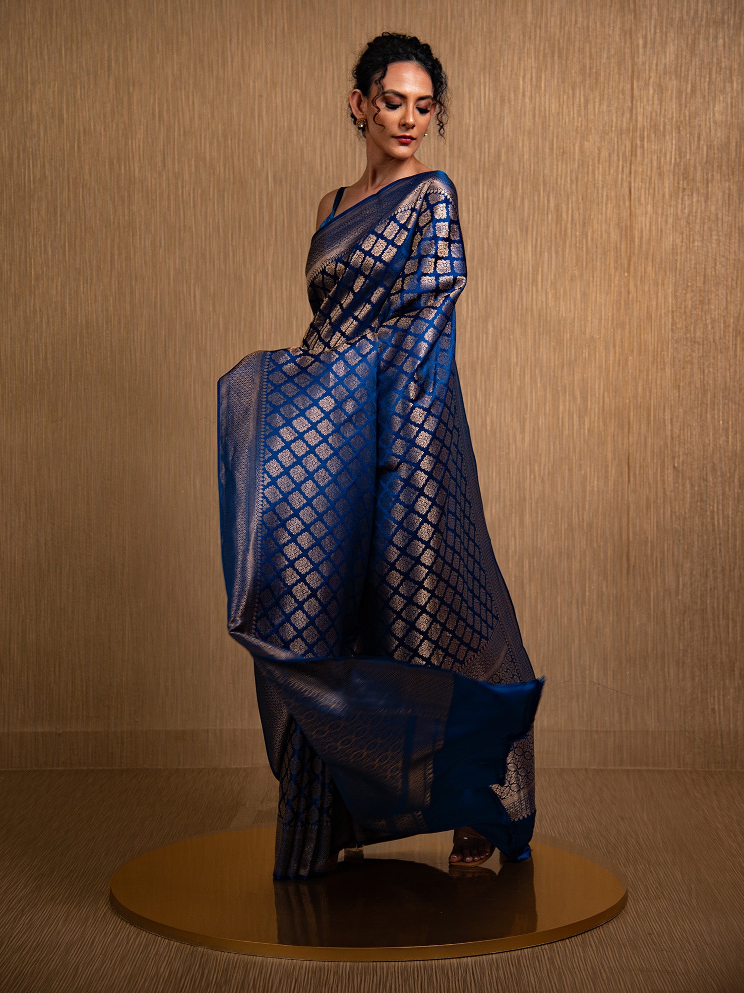 Midnight Blue Satin Brocade Handloom Banarasi Saree - Sacred Weaves