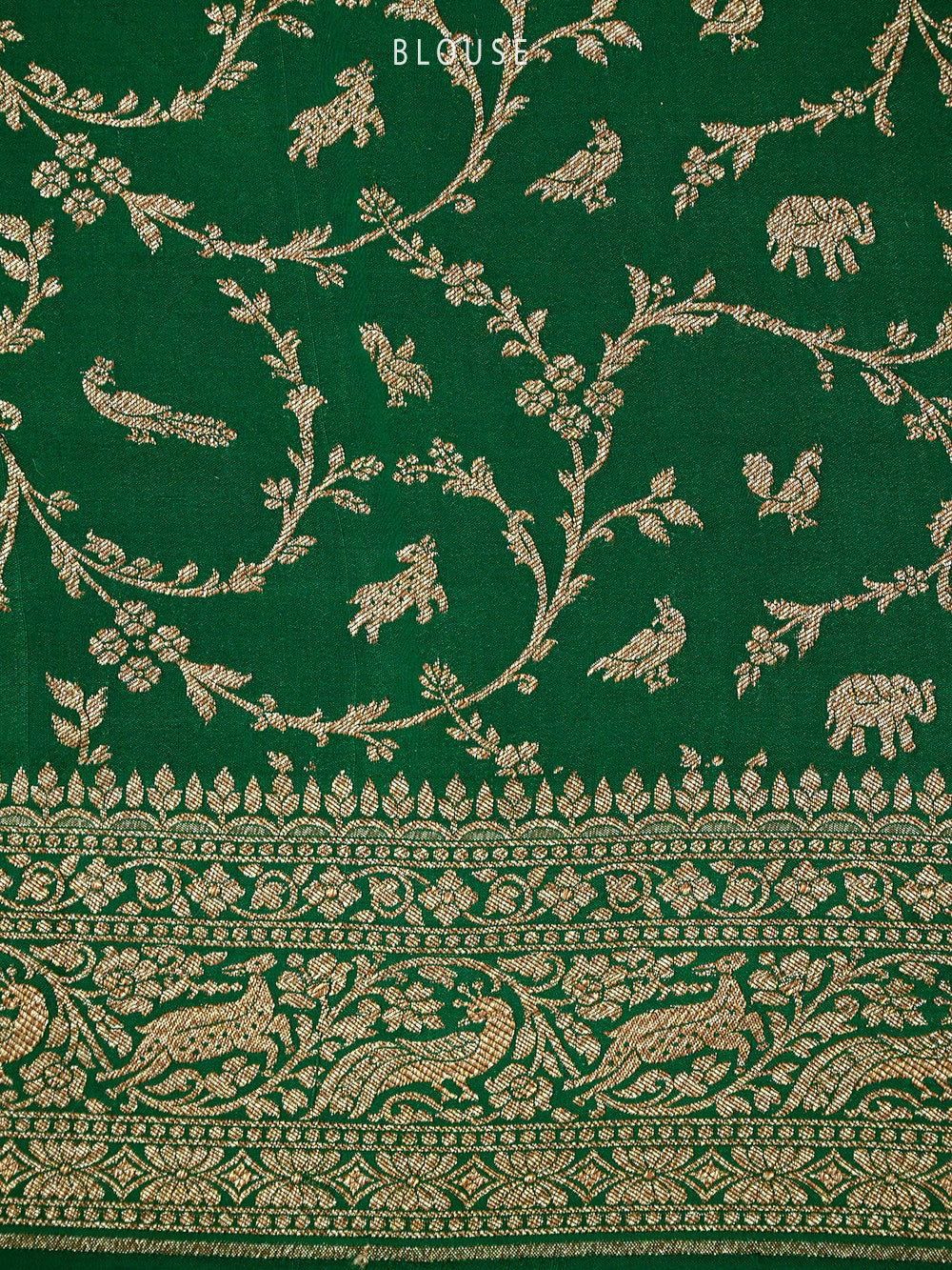 Dark Green Booti Crepe Silk Handloom Banarasi Saree -Sacred Weaves