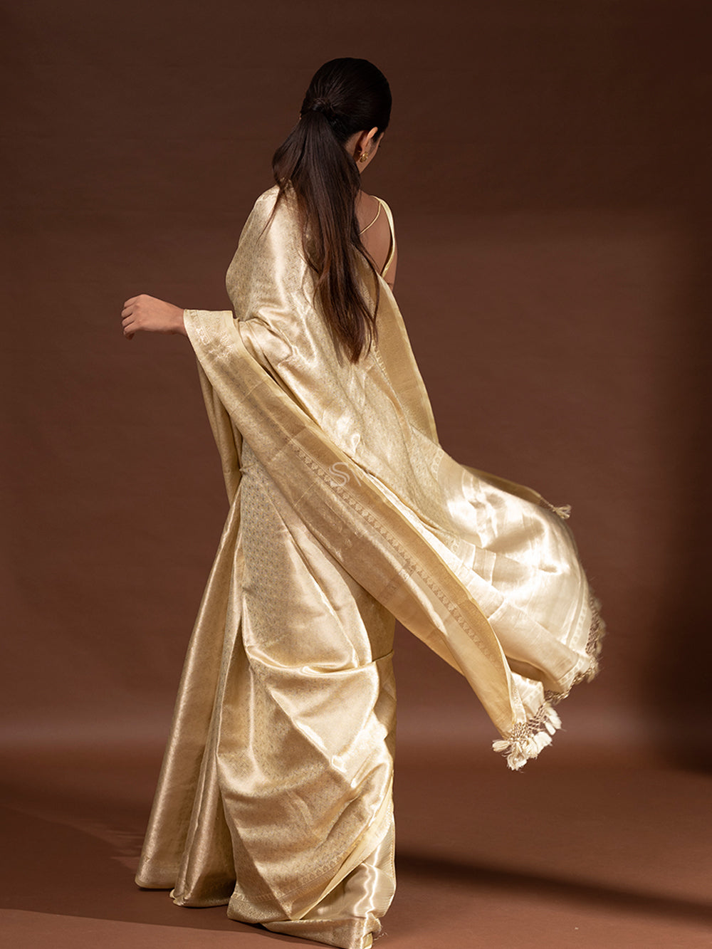Light Yellow Tissue Brocade Handloom Banarasi Saree - Sacred Weaves