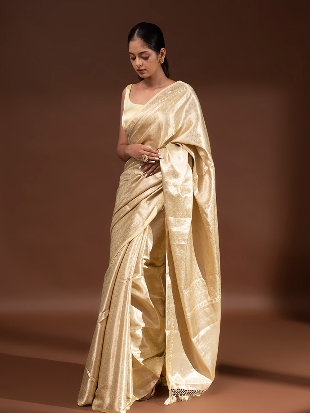 Light Yellow Tissue Brocade Handloom Banarasi Saree - Sacred Weaves
