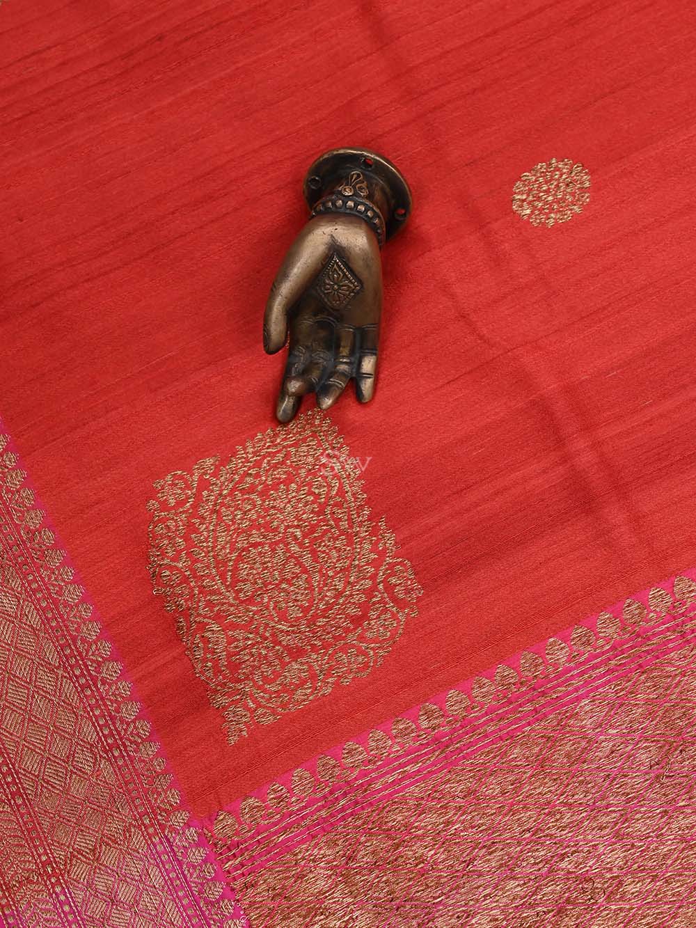 Red Boota Tussar Silk Handloom Banarasi Dupatta - Sacred Weaves