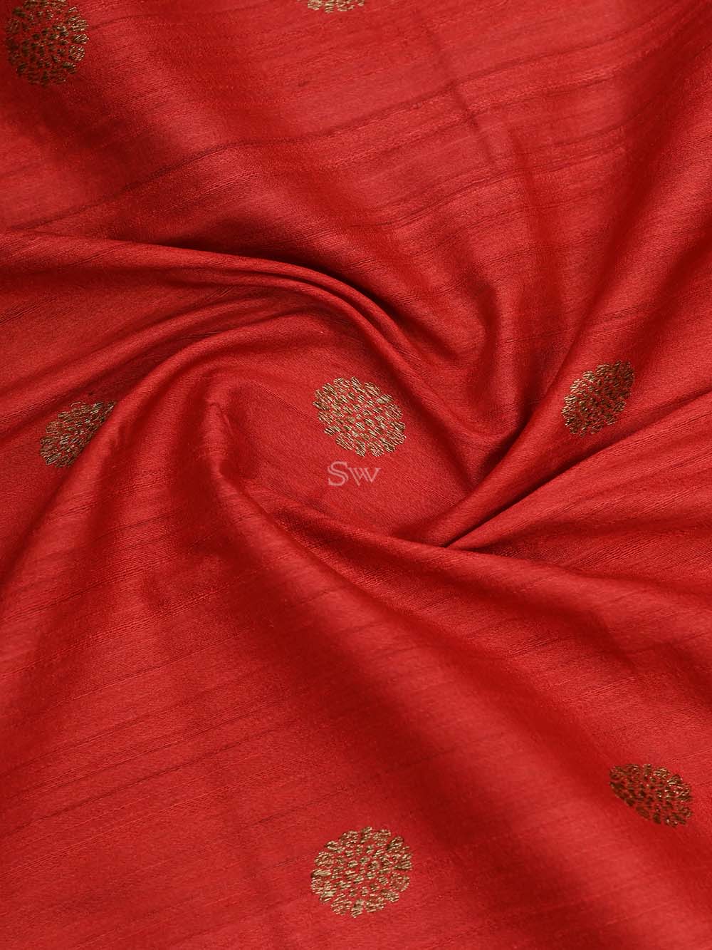 Red Boota Tussar Silk Handloom Banarasi Dupatta - Sacred Weaves