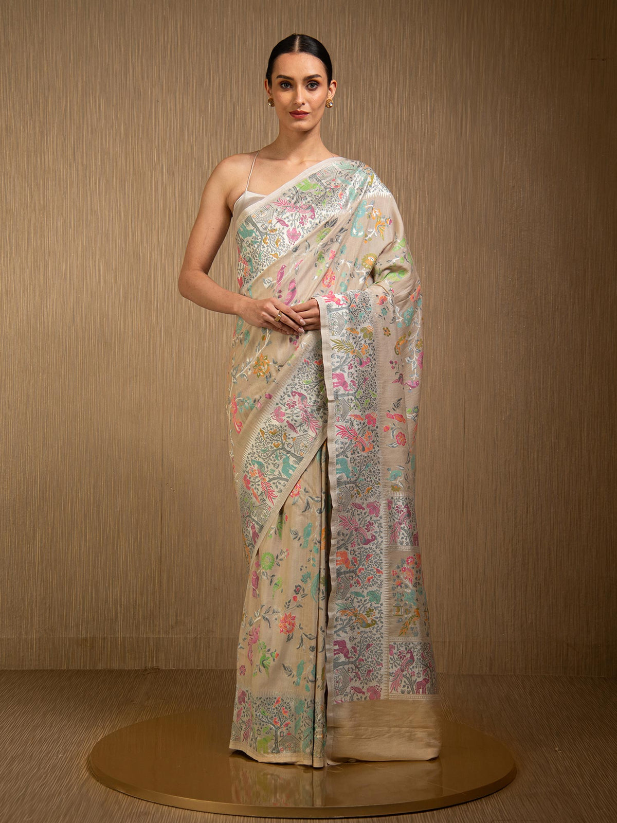 Off White Tussar Georgette Handloom Banarasi Saree