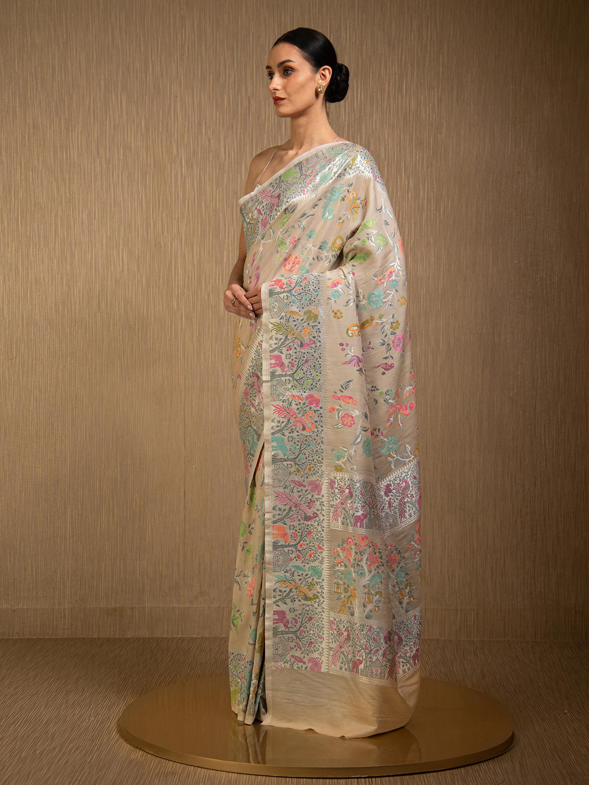 Off White Tussar Georgette Handloom Banarasi Saree