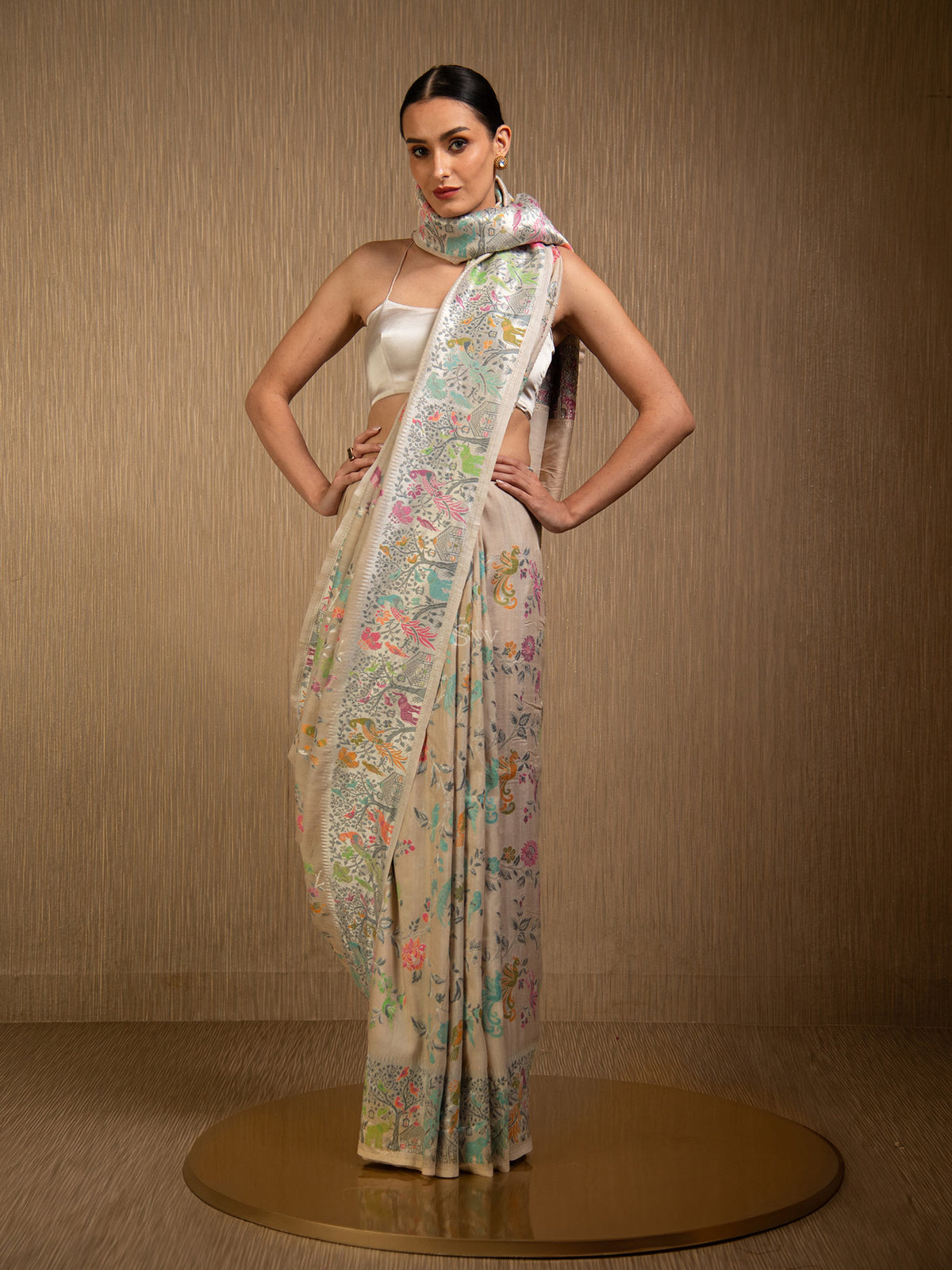 Off White Tussar Georgette Handloom Banarasi Saree