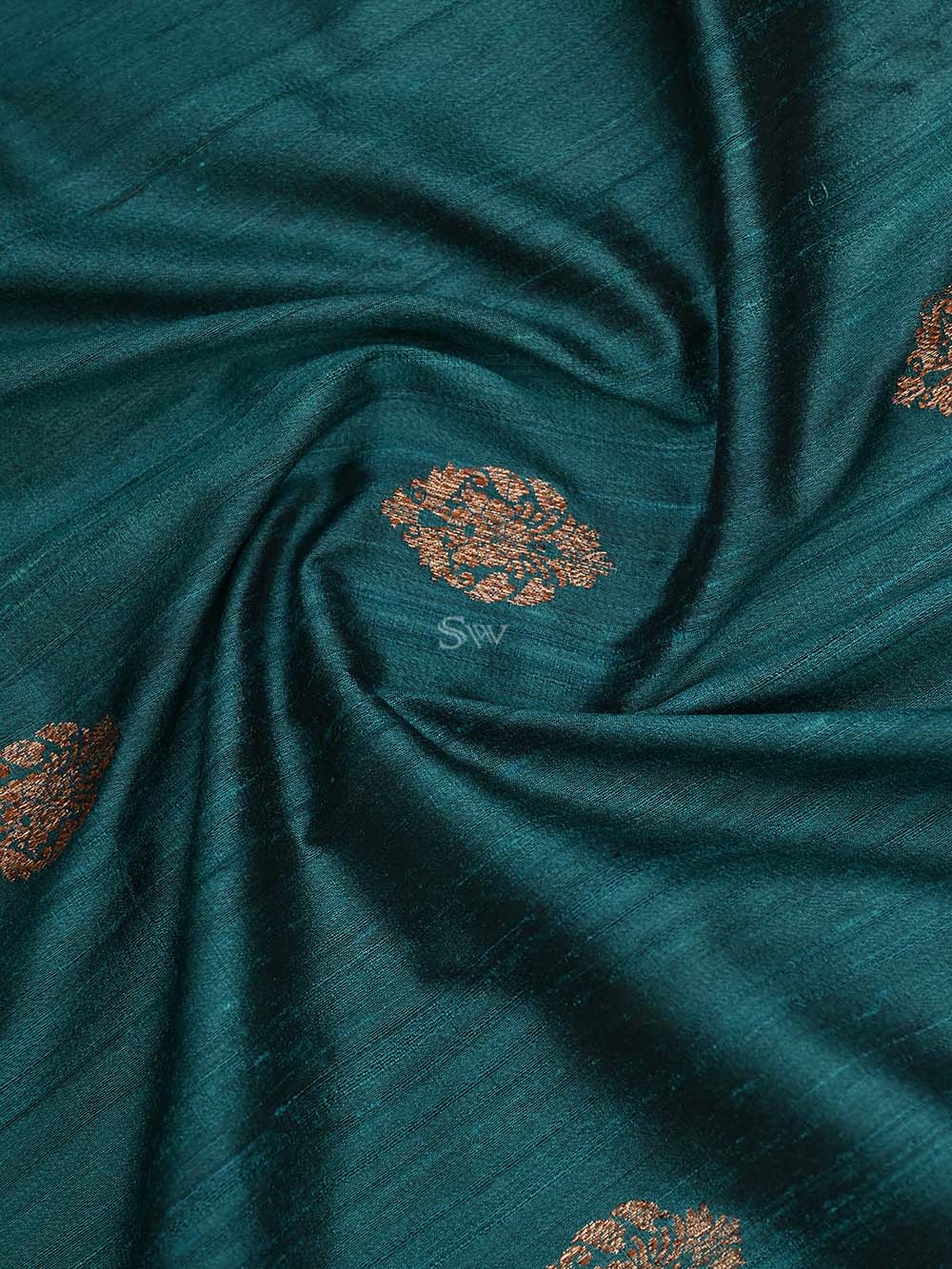 Teal Green Boota Tussar Silk Handloom Banarasi Dupatta - Sacred Weaves