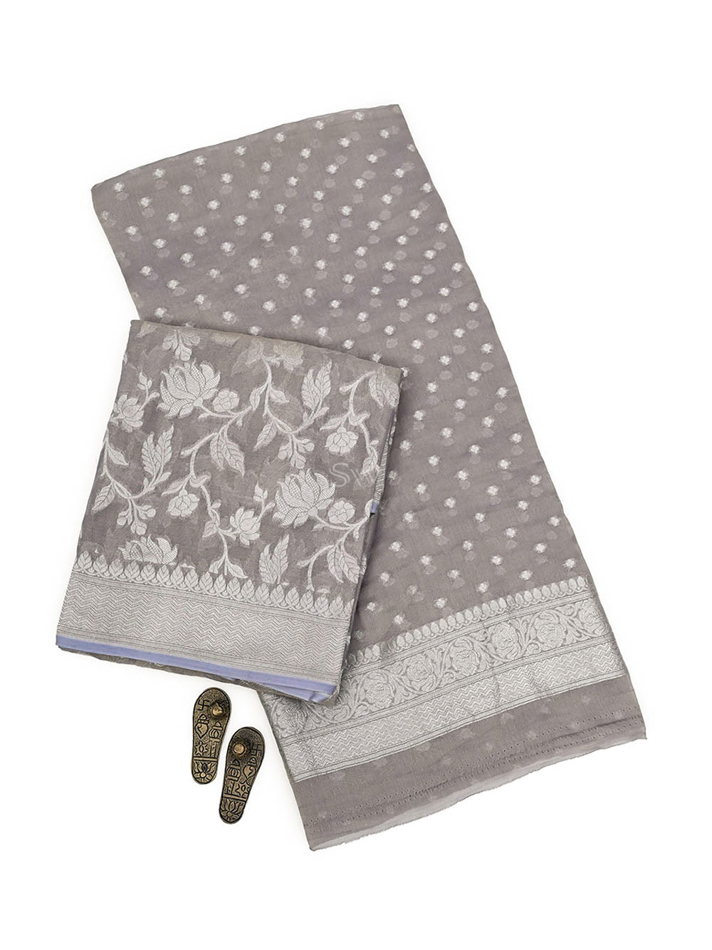 Grey Tissue Khaddi Georgette Handloom Banarasi Suit