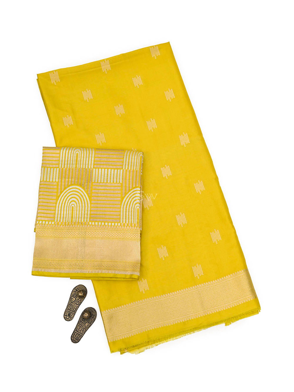 Lime Yellow Katan Silk Handloom Banarasi Suit