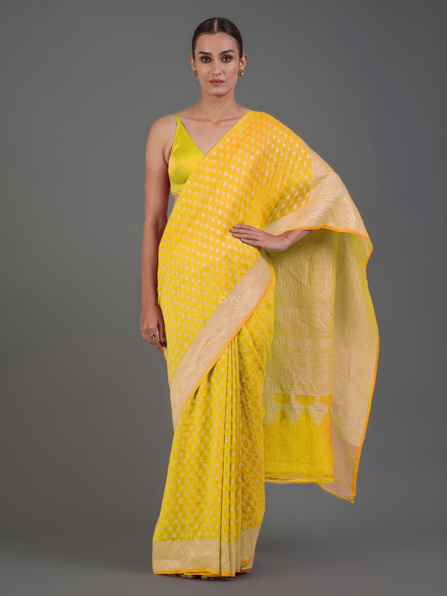 Yellow Tissue Silk Handloom Banarasi Saree - Sacred Weaves