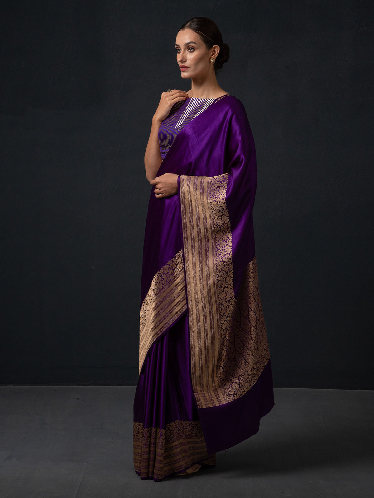 Purple Plain Satin Silk Handloom Banarasi Saree - Sacred Weaves