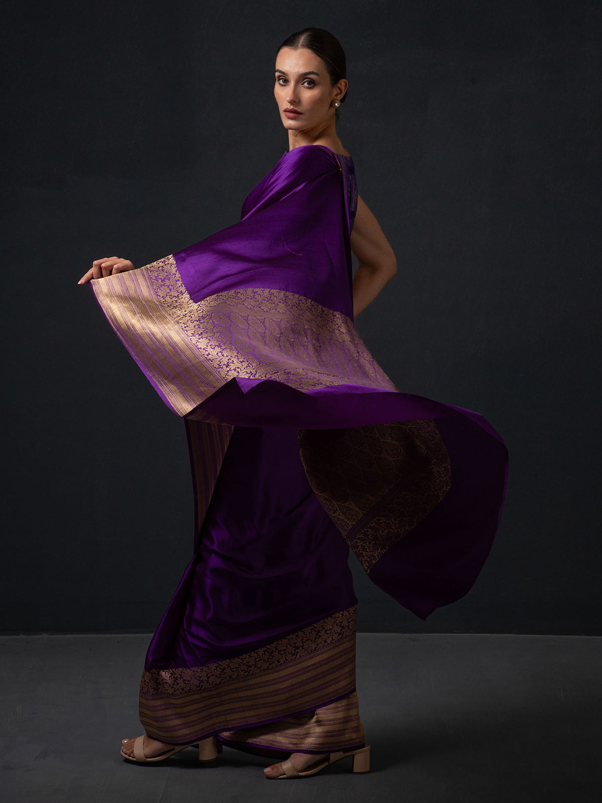 Purple Plain Satin Silk Handloom Banarasi Saree - Sacred Weaves