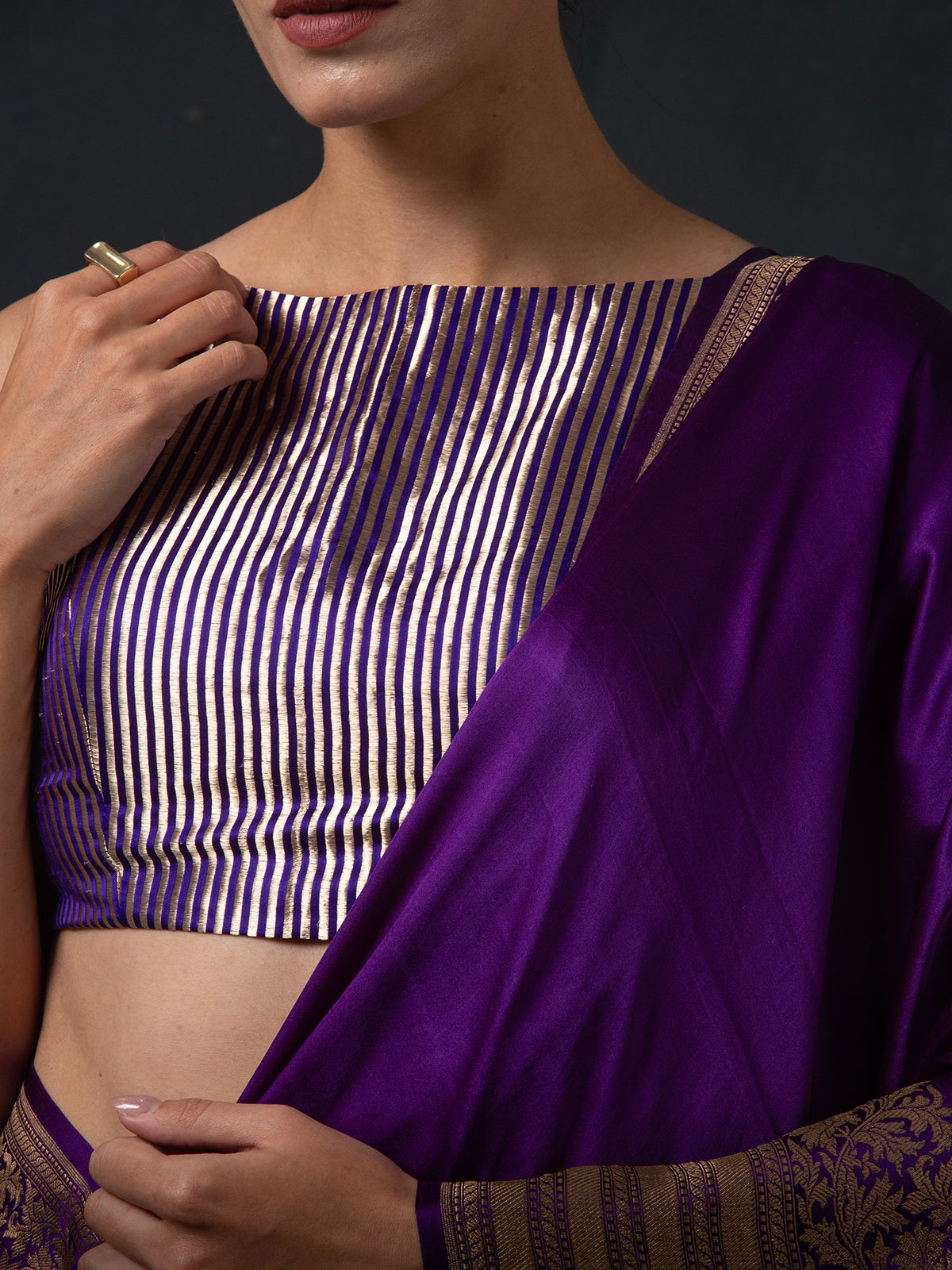 Purple Plain Satin Silk Handloom Banarasi Saree - Sacred Weaves