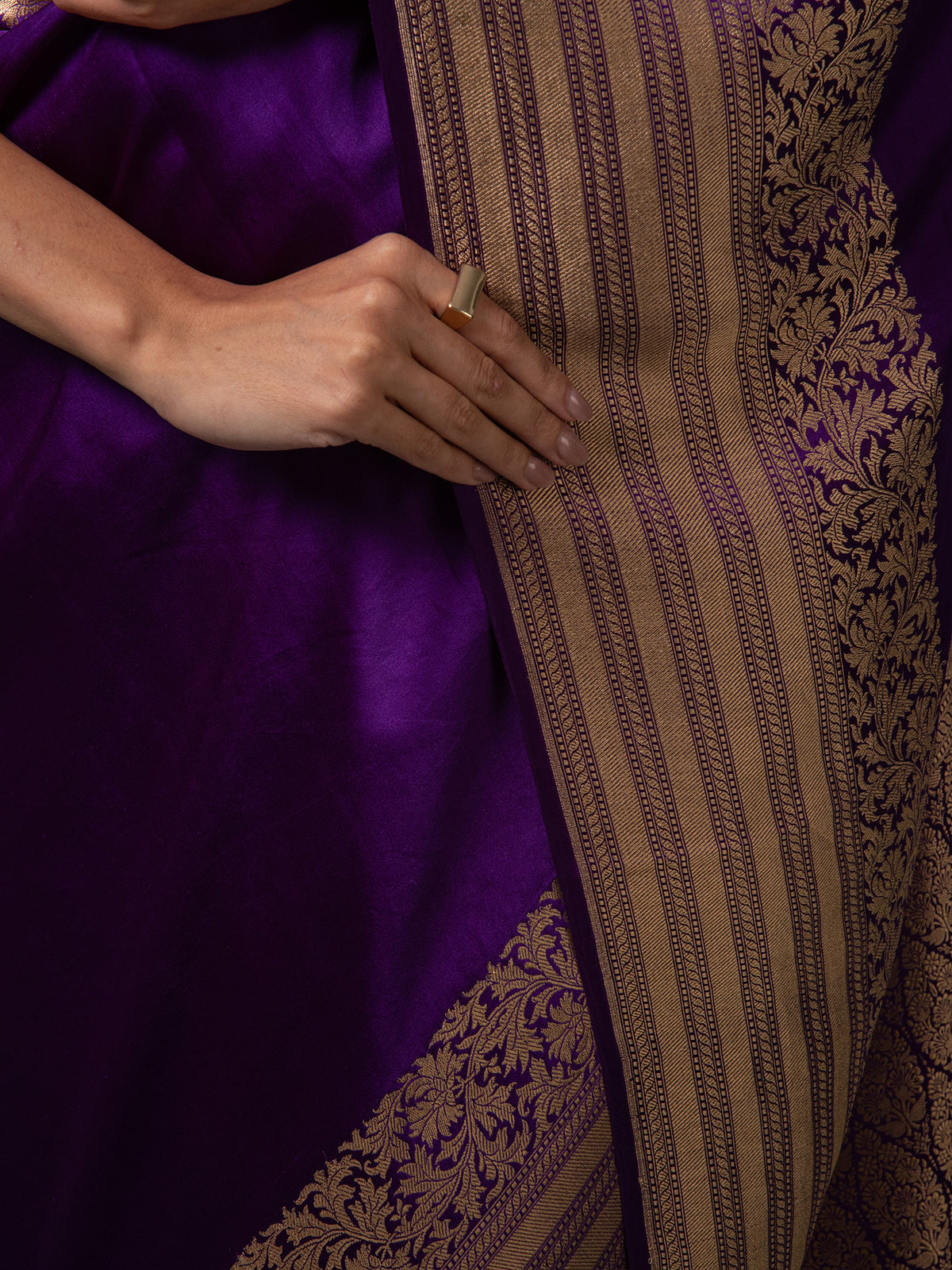 Purple Plain Satin Silk Handloom Banarasi Saree - Sacred Weaves
