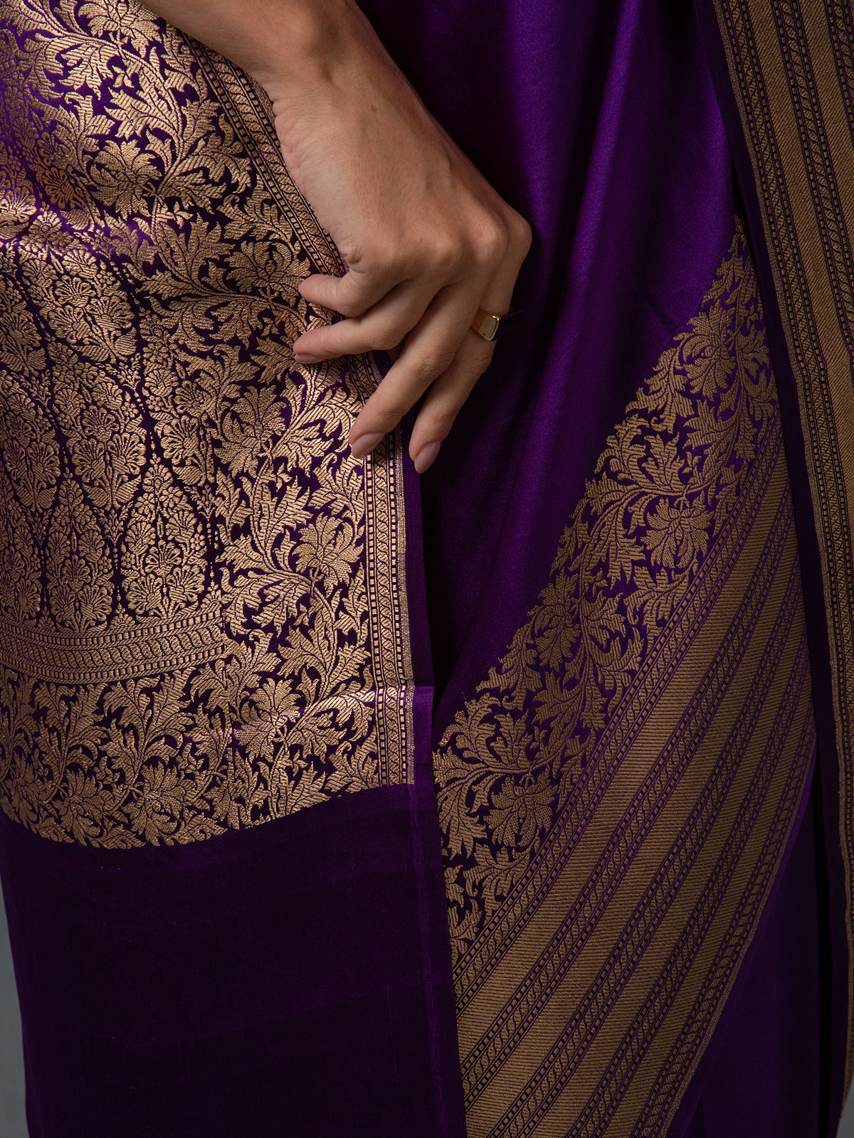 Purple Plain Satin Silk Handloom Banarasi Saree - Sacred Weaves