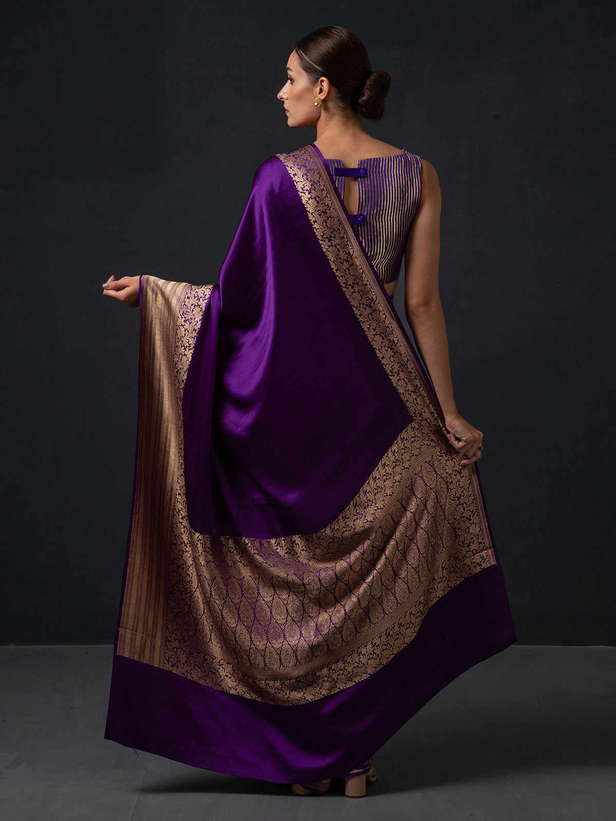 Purple Plain Satin Silk Handloom Banarasi Saree - Sacred Weaves