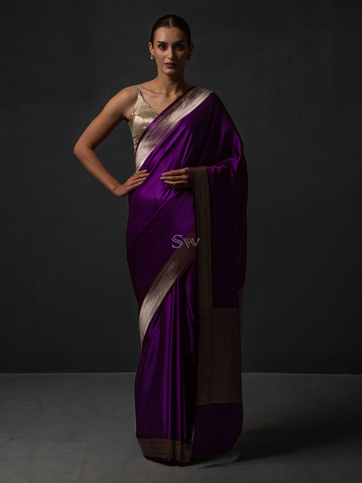 Purple Satin Tanchoi Handloom Banarasi Saree