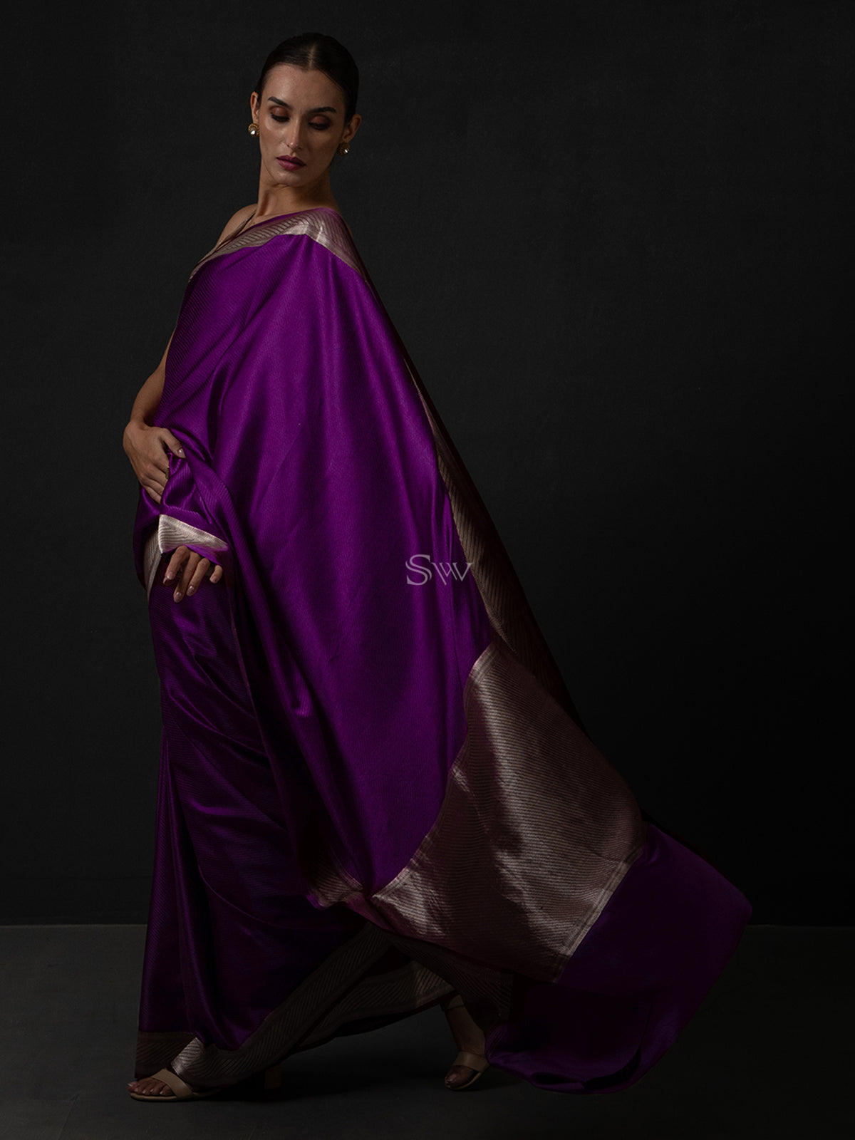 Purple Satin Tanchoi Handloom Banarasi Saree
