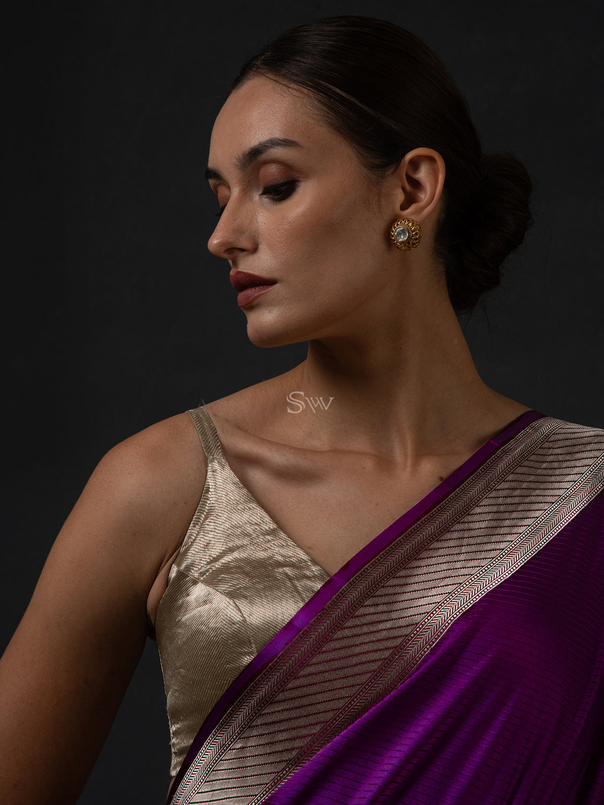 Purple Satin Tanchoi Handloom Banarasi Saree