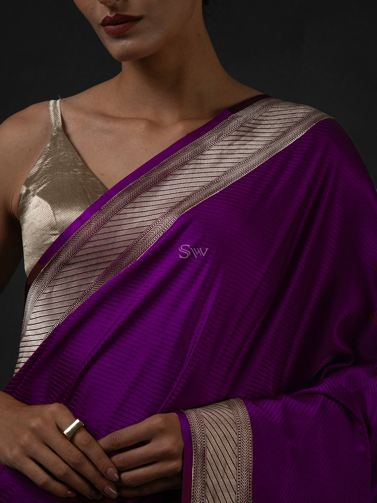 Purple Satin Tanchoi Handloom Banarasi Saree