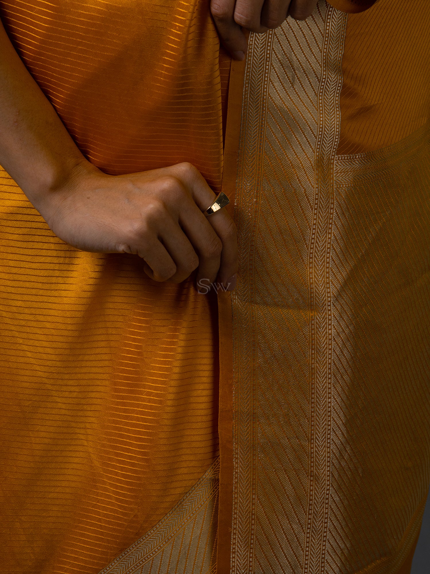 Mustard Satin Tanchoi Handloom Banarasi Saree - Sacred Weaves