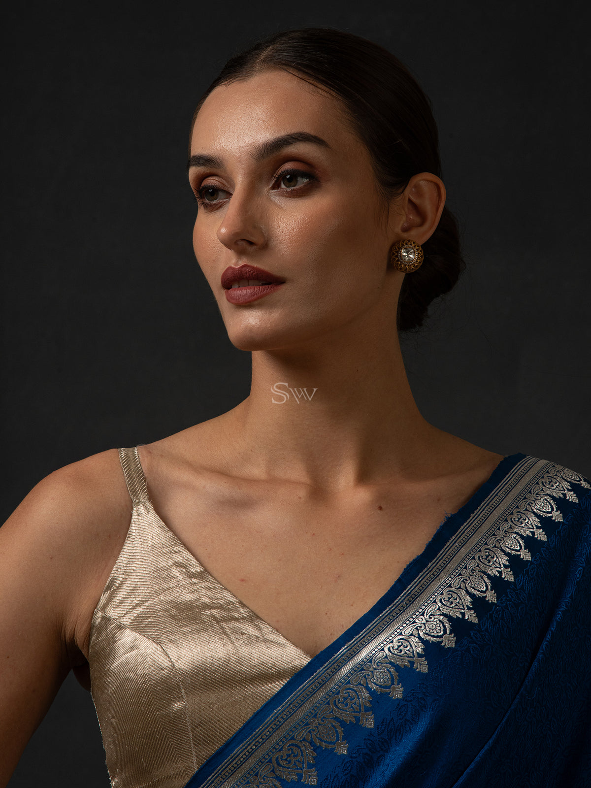 Midnight Blue Satin Tanchoi Handloom Banarasi Saree - Sacred Weaves