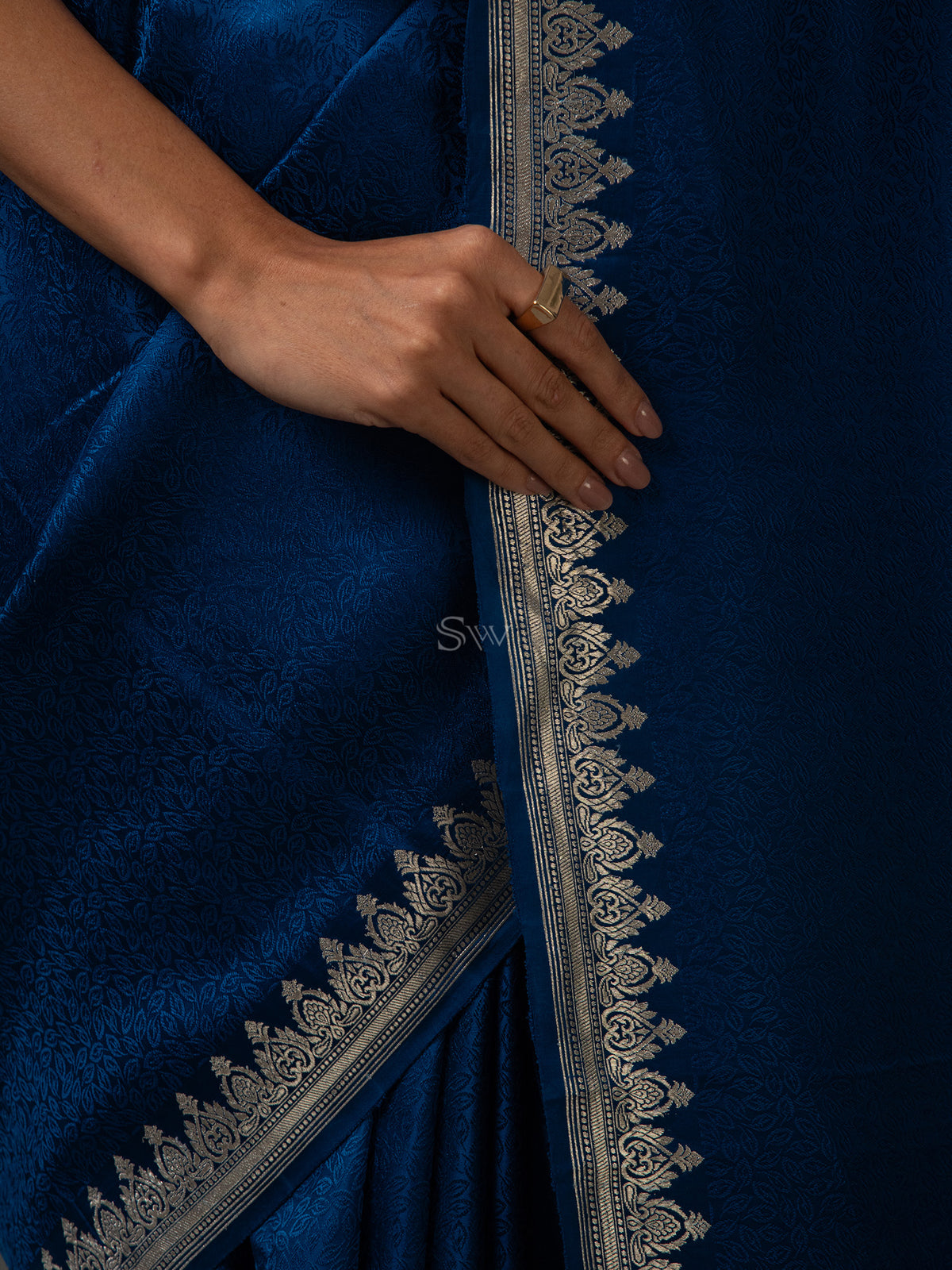 Midnight Blue Satin Tanchoi Handloom Banarasi Saree - Sacred Weaves