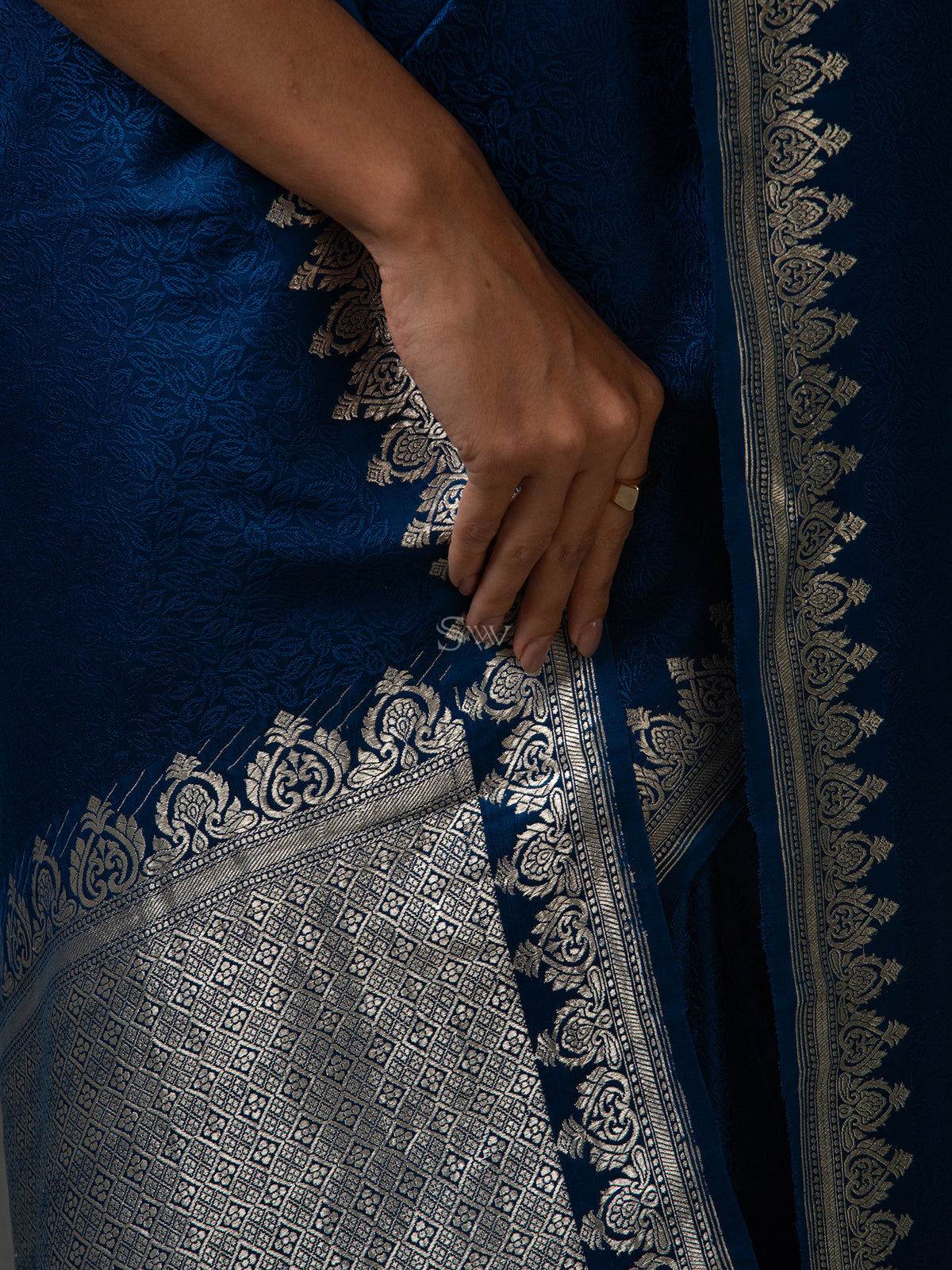 Midnight Blue Satin Tanchoi Handloom Banarasi Saree - Sacred Weaves