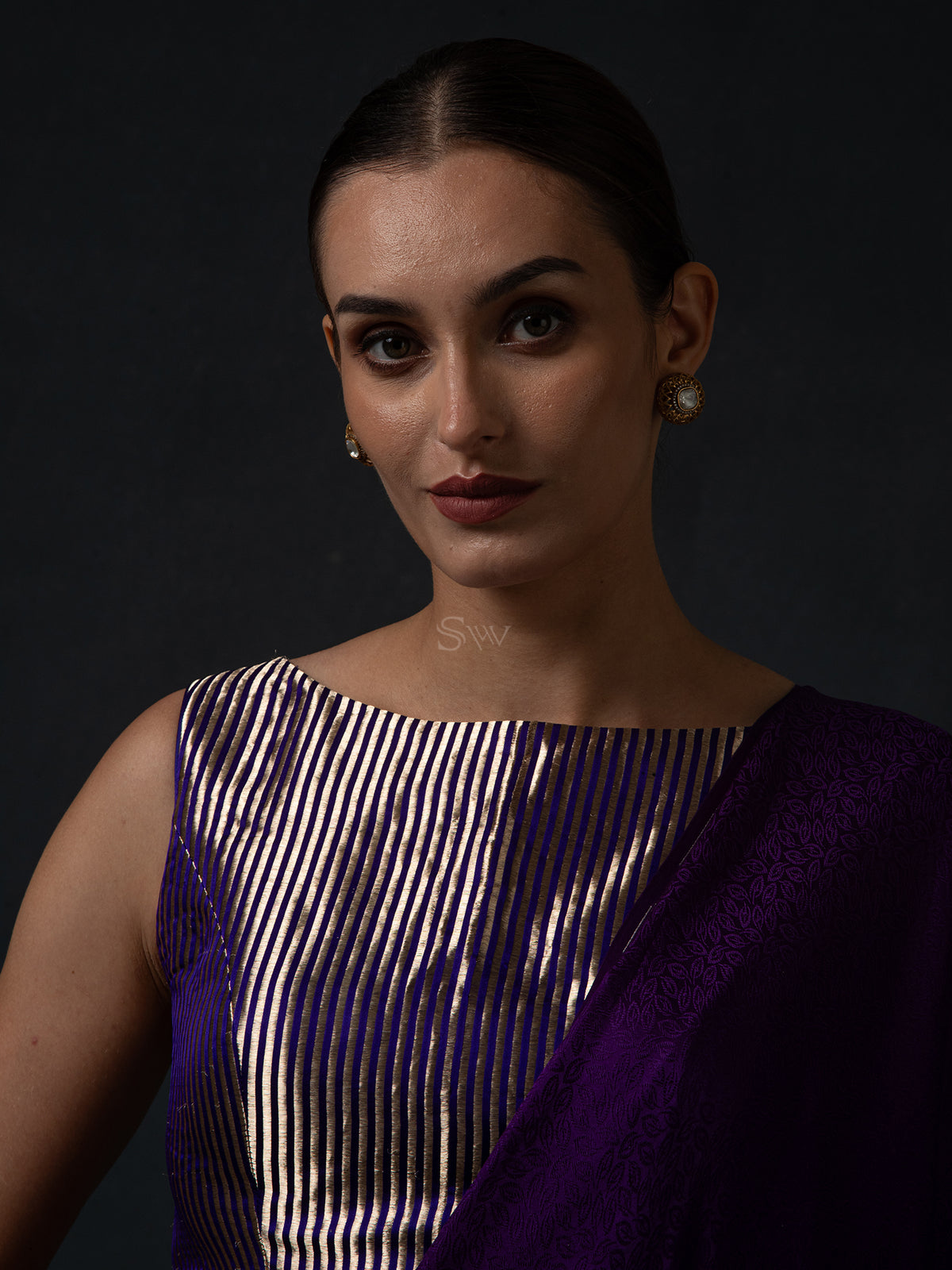 Dark Purple Satin Tanchoi Handloom Banarasi Saree - Sacred Weaves