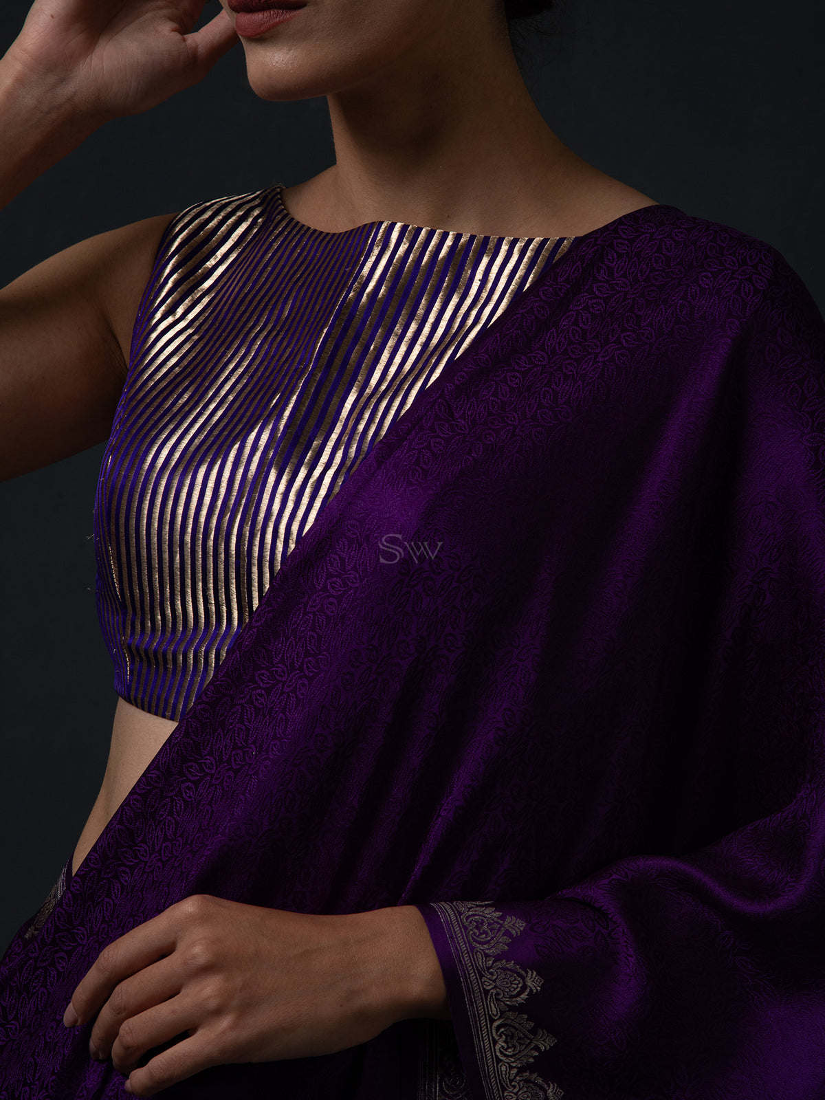 Dark Purple Satin Tanchoi Handloom Banarasi Saree - Sacred Weaves
