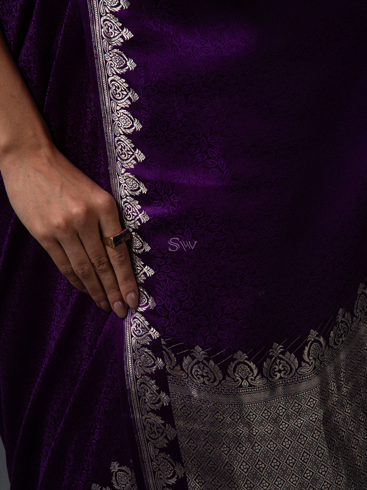 Dark Purple Satin Tanchoi Handloom Banarasi Saree - Sacred Weaves
