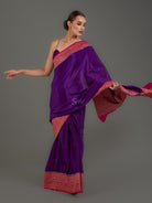 Purple Plain Crepe Silk Handloom Banarasi Saree - Sacred Weaves